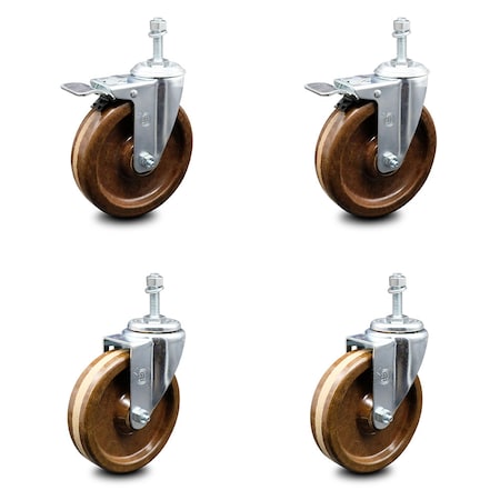 Service Caster 5 Inch High Temp Phenolic Swivel 3/8 Inch Stem Caster Total Lock Brake SCC, 2PK SCC-TSTTL20S514-PHRHT-381615-2-S-2